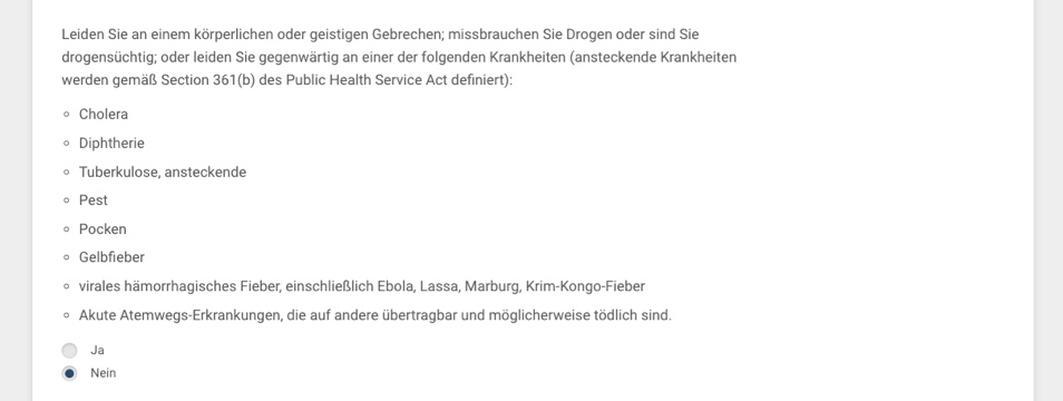 Sicherheitsfrage: Ansteckende Krankheiten und Drogenmissbrauch