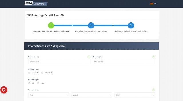 Angaben für den ESTA Antrag