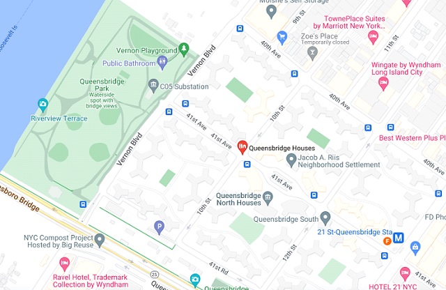 Queensbridge in Queens, New York Karte